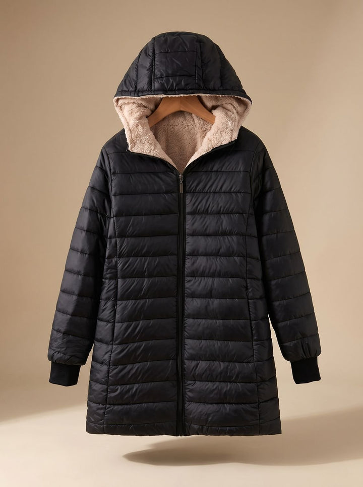 Winterjas Dames Fleece-gevoerd met Verstelbare Capuchon in Zwart