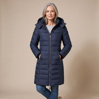 Mila | Winterjas dames gequilteerd midi met afneembare kap