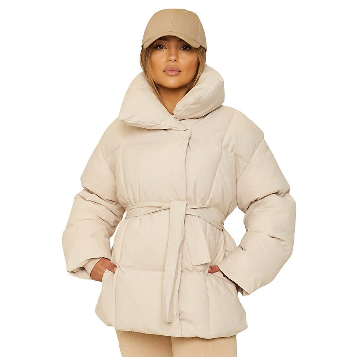 Winterjas dames gesteppeerd middellang voor dagelijks gebruik in Beige