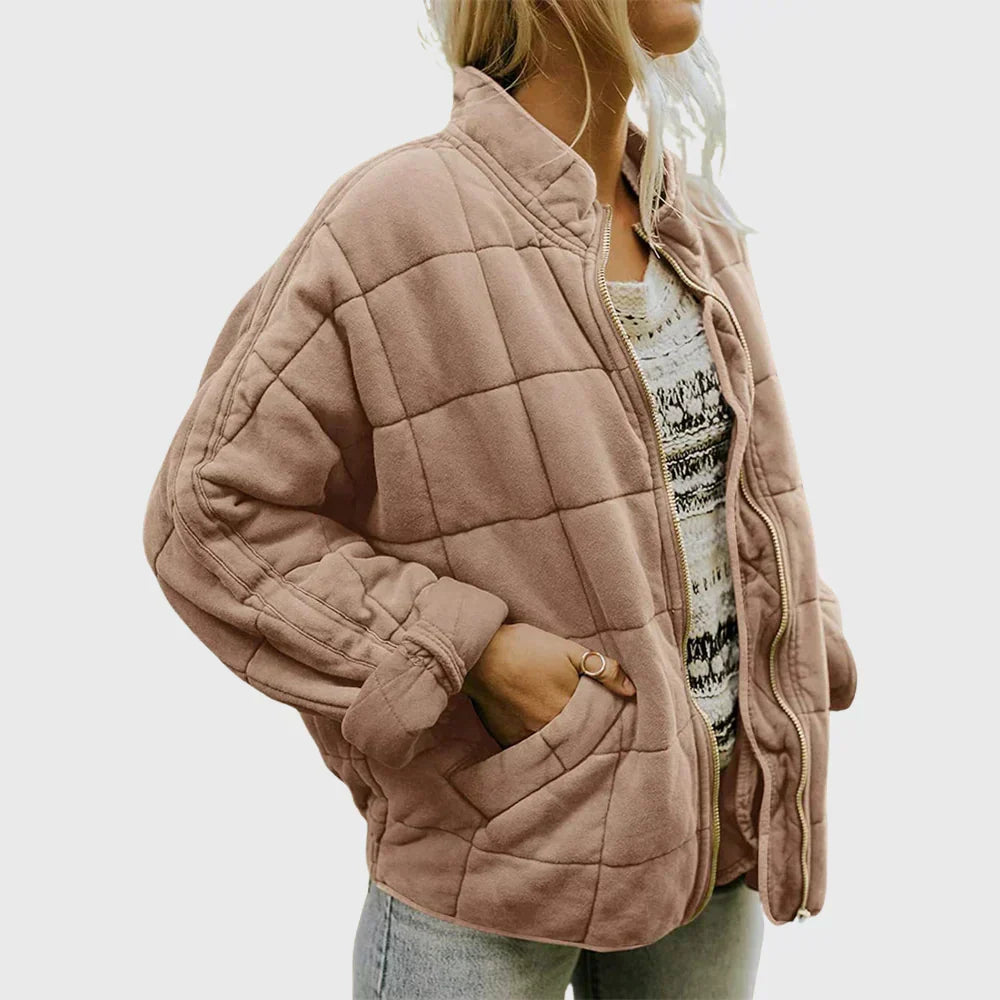 Winterjas dames gesteppte klassieke snit in Khaki