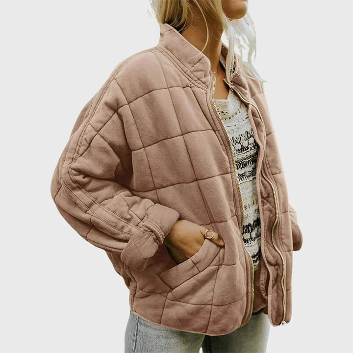Winterjas dames gesteppte klassieke snit in Khaki