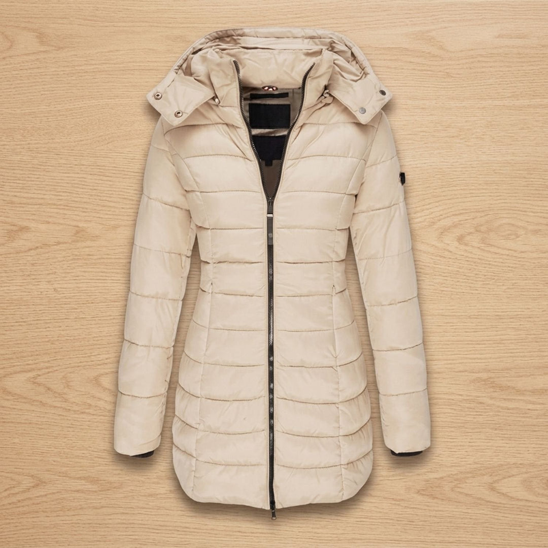 Winterjas Dames Gewatteerde Midi Klassiek in Beige
