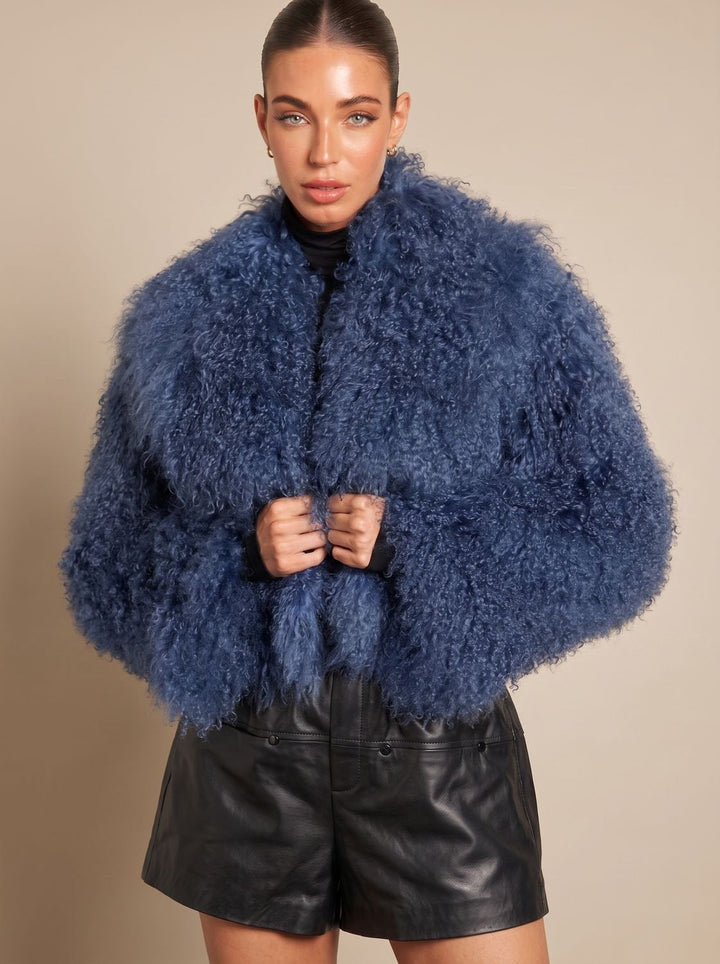 Winterjas dames in faux-fur teddy-stijl volumeuze snit in Blauw