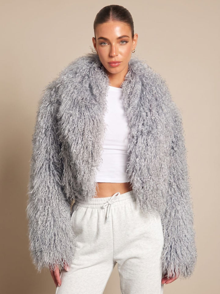 Winterjas dames in faux-fur teddy-stijl volumeuze snit in Grijs