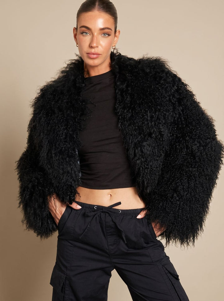 Winterjas dames in faux-fur teddy-stijl volumeuze snit in Zwart