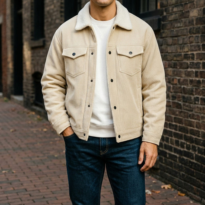 winterjas dames in tailored corduroy voor herfst in Crème 2