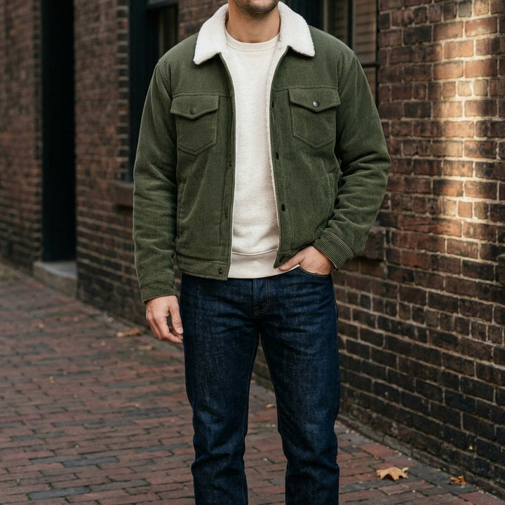 winterjas dames in tailored corduroy voor herfst in Groen 5