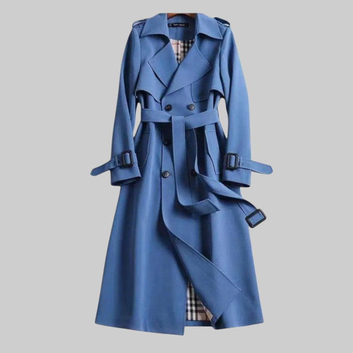 Winterjas Dames Klassieke Dubbeldekker met Riem in Blauw