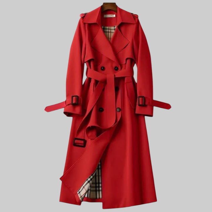 Winterjas Dames Klassieke Dubbeldekker met Riem in Rood