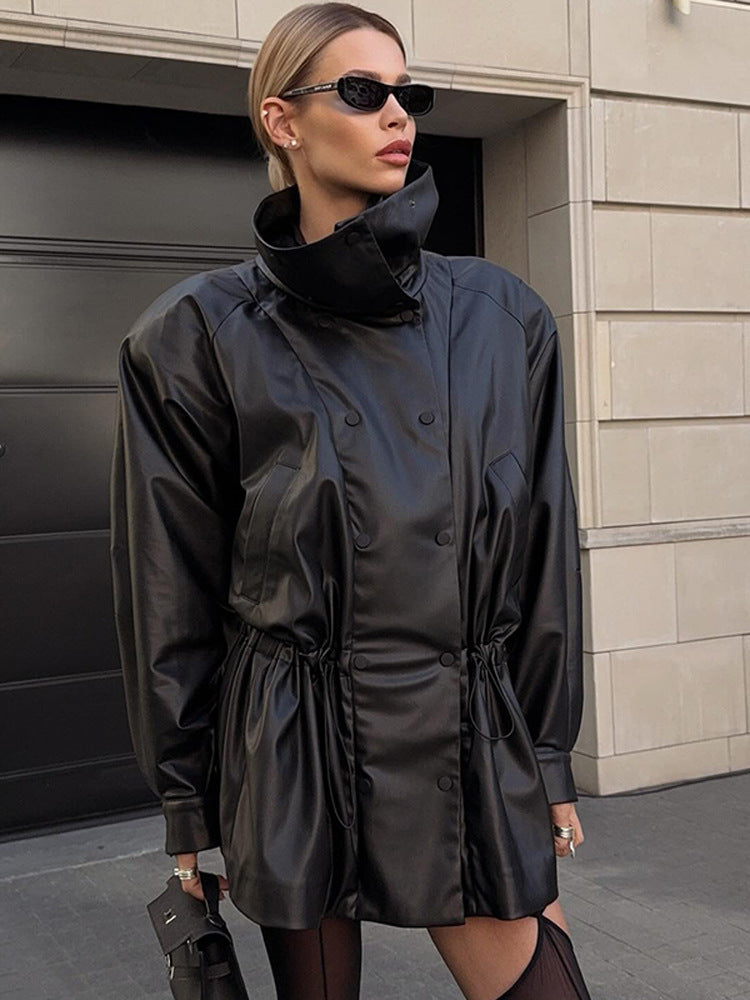 Winterjas dames kunstleder oversized in Zwart