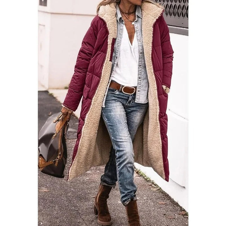 Winterjas Dames Longline Gestept met Sherpa in Bordeaux