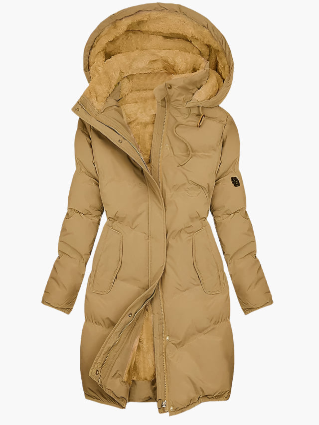 Winterjas Dames Met Capuchon Gevoerd in Khaki