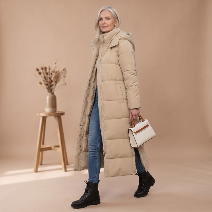 Winterjas Dames met Lange Snit en Capuchon in Khaki