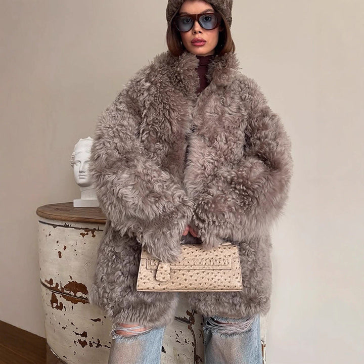 Winterjas dames midilange kunstbont oversize