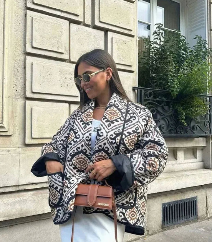 Winterjas dames oversized met geometrisch patroon