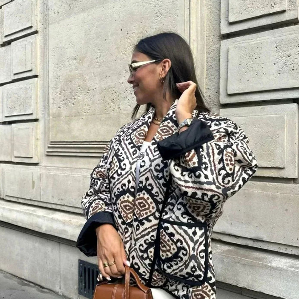 Winterjas dames oversized met geometrisch patroon (2)