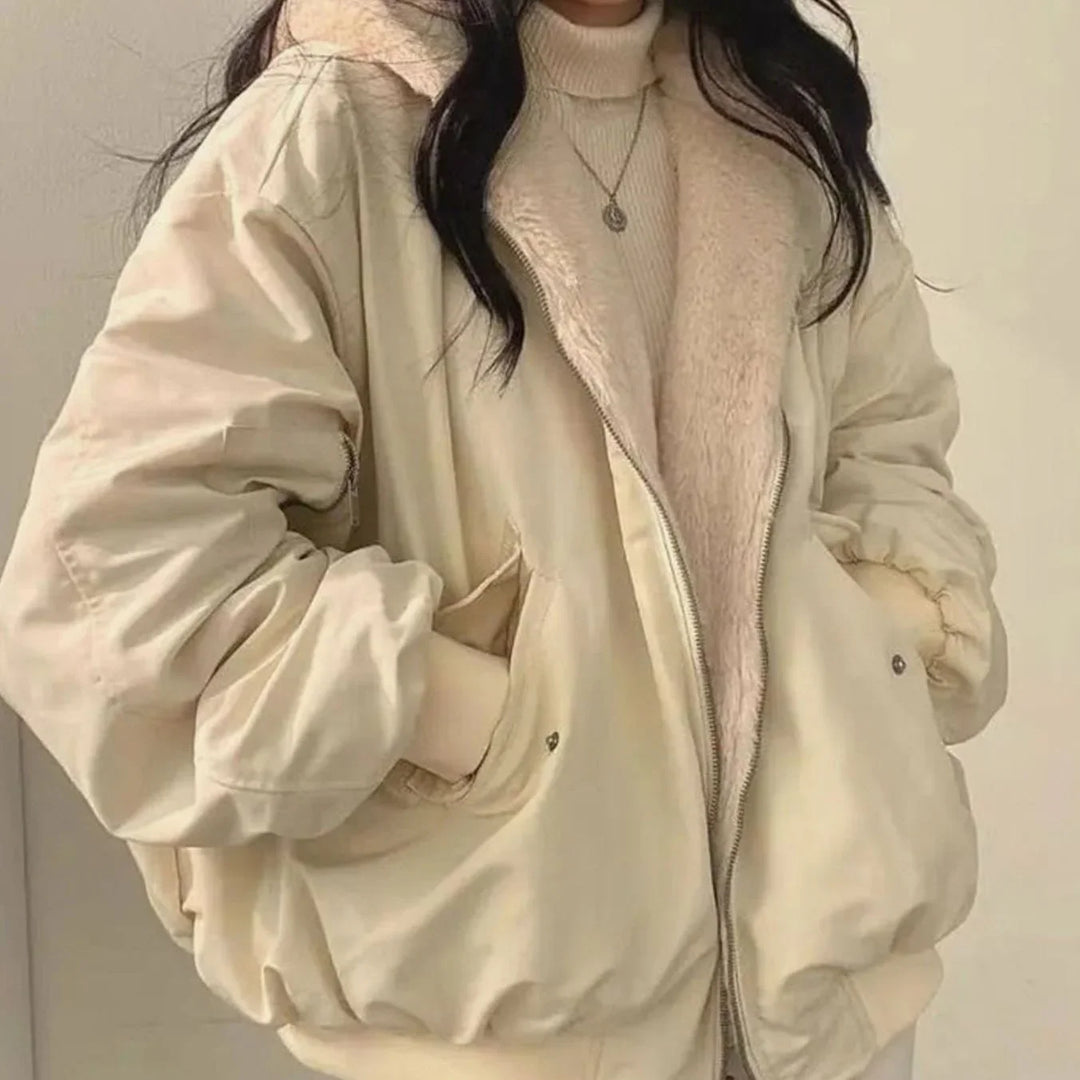 Winterjas dames oversized met teddyvacht in Beige