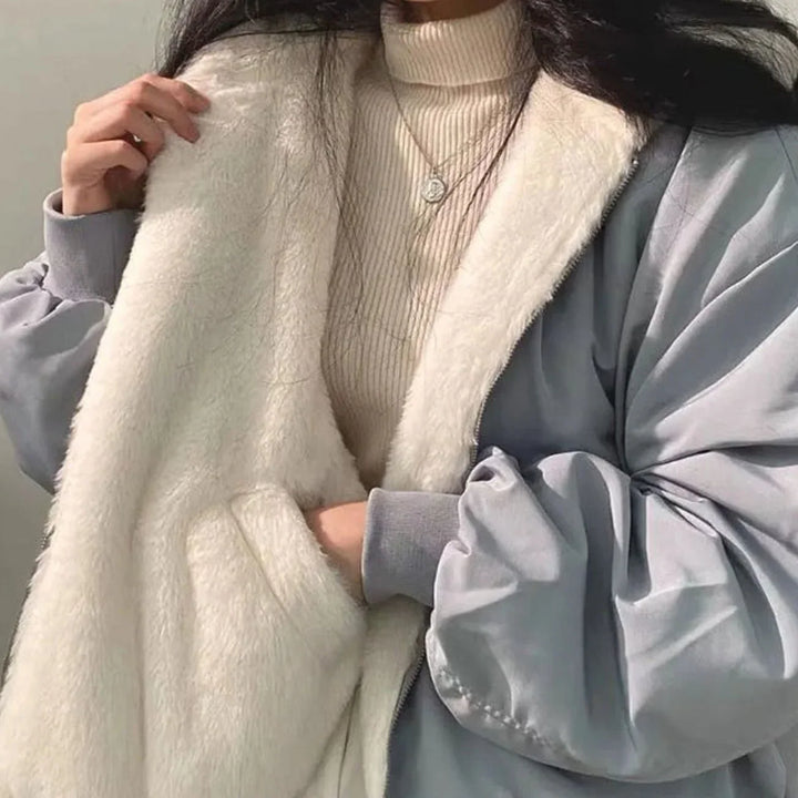 Winterjas dames oversized met teddyvacht in Blauw