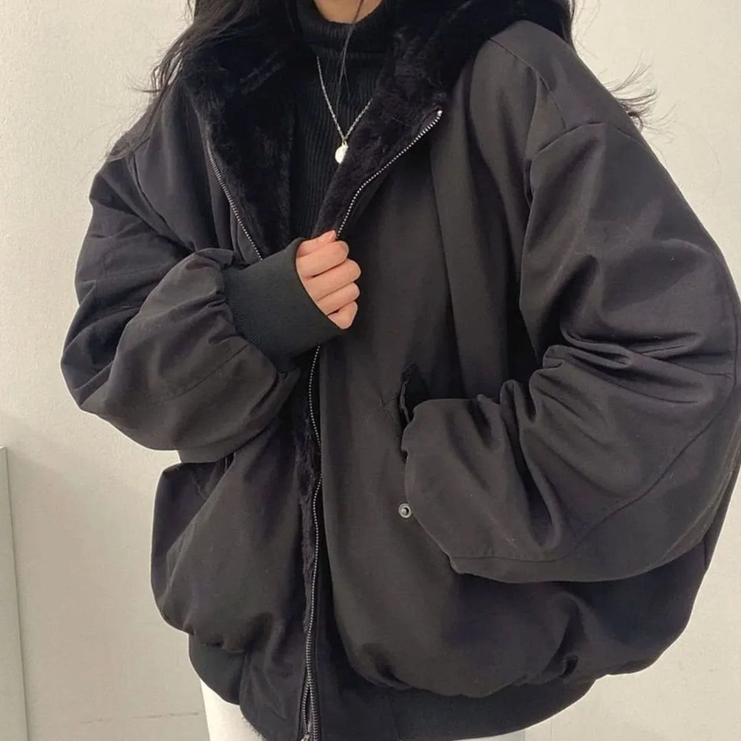Winterjas dames oversized met teddyvacht in Zwart