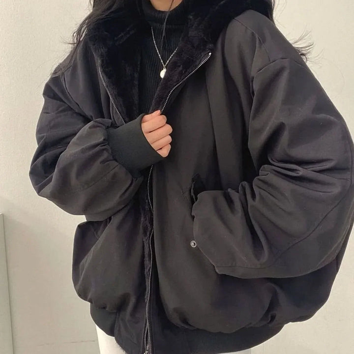 Winterjas dames oversized met teddyvacht in Zwart