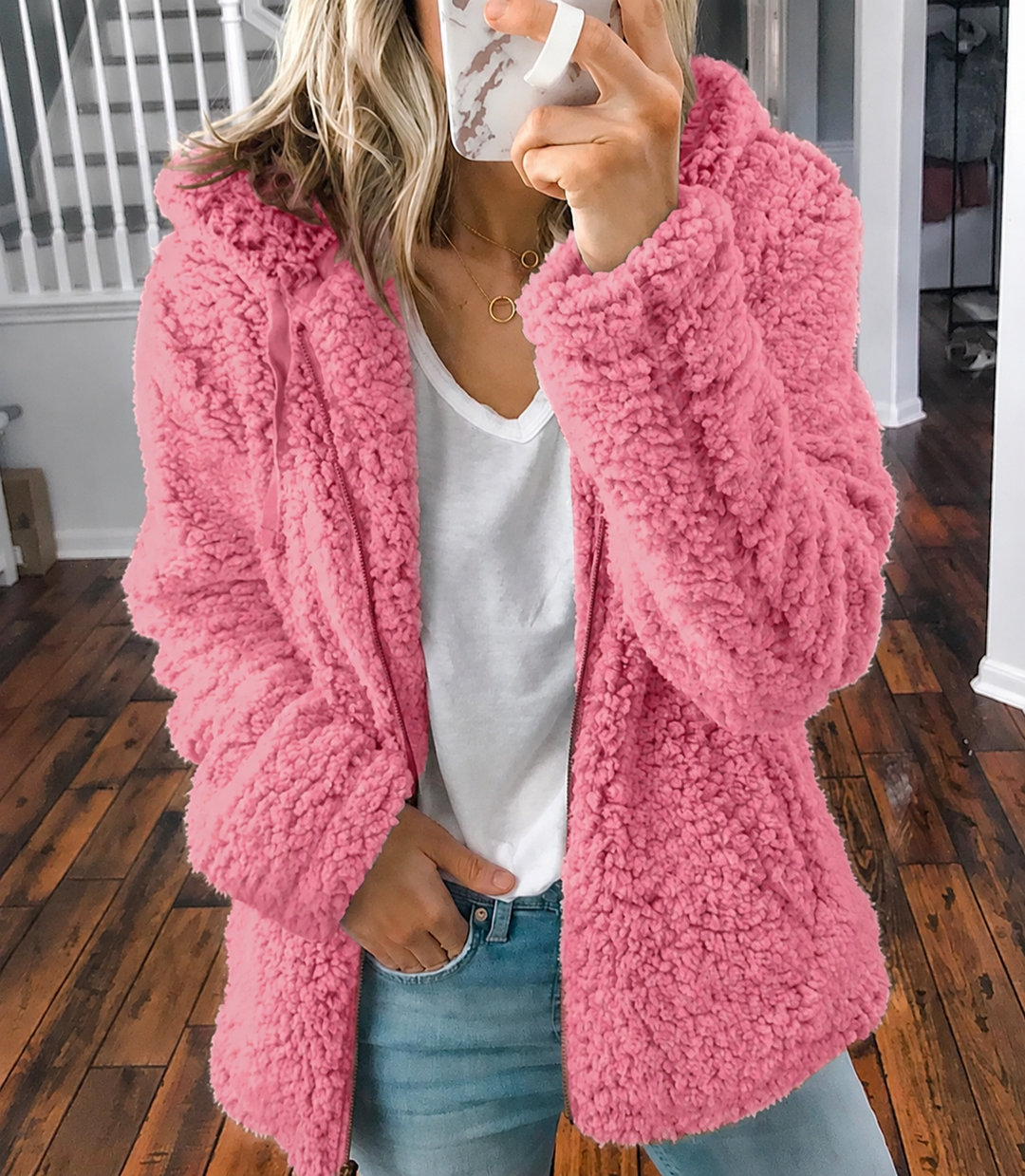 Winterjas dames oversized teddy fleece (6)