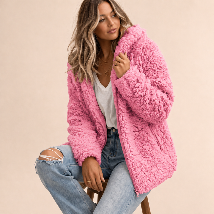 Winterjas dames oversized teddy fleece in Roze