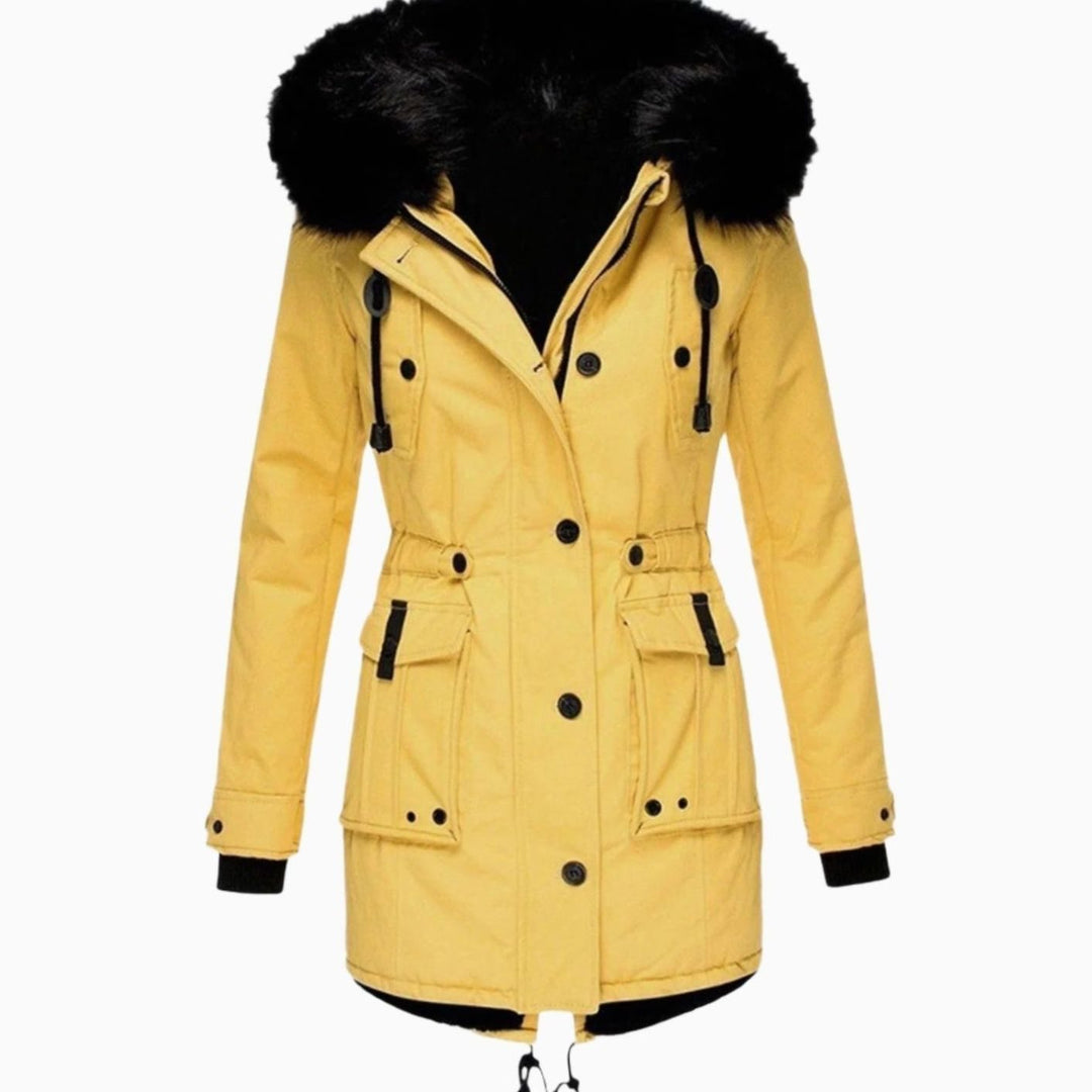 Winterjas dames parka met capuchon in Geel