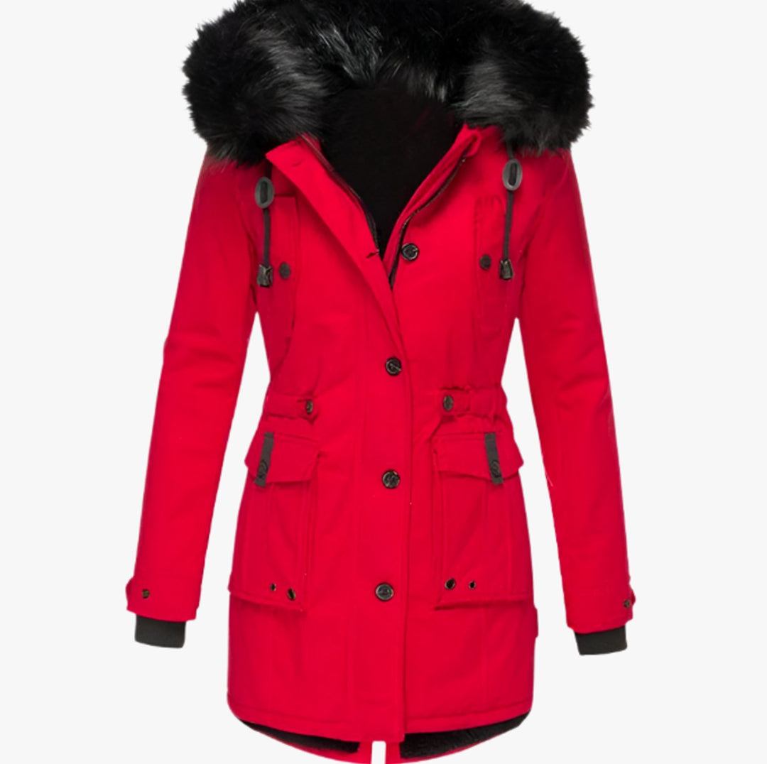 Winterjas dames parka met capuchon in Rood