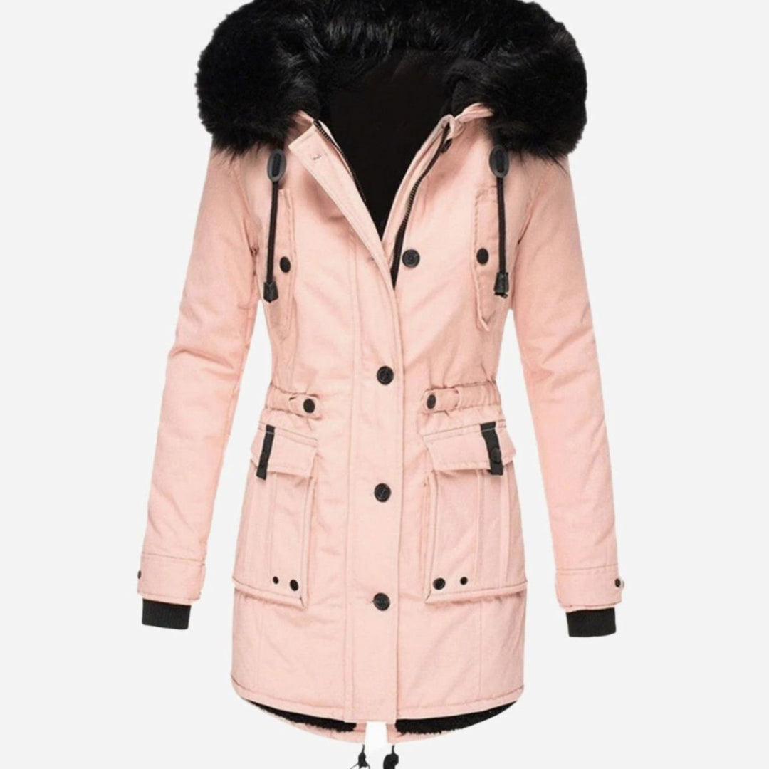 Winterjas dames parka met capuchon in Roze