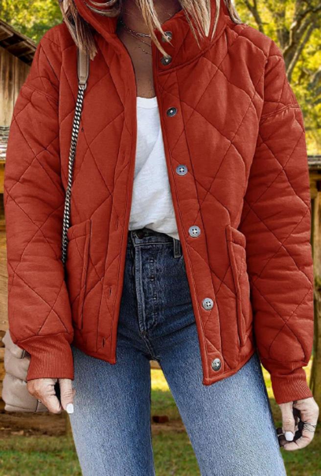 Winterjas dames relaxed fit gewatteerd in Rood