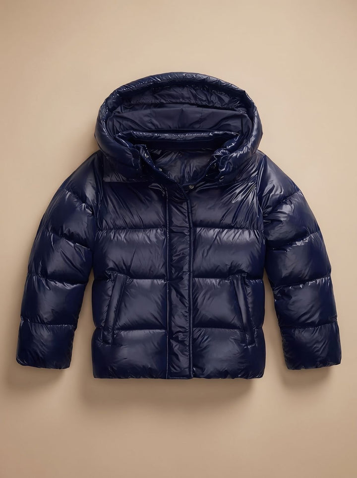 Winterjas dames tailleur gevoerd met kap in Blauw