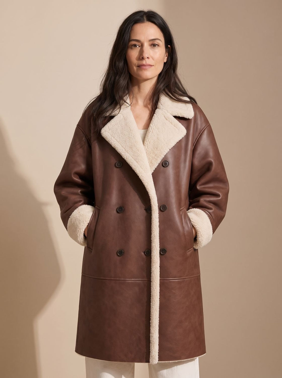 Winterjas Dames Trenchcoat-Stijl Faux Leather