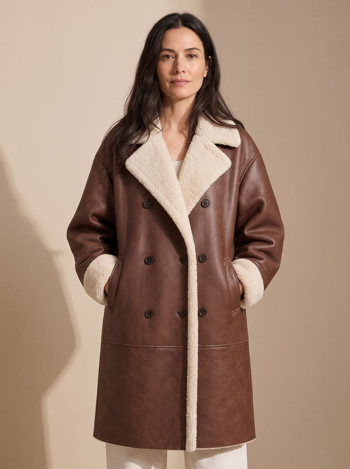 Winterjas Dames Trenchcoat-Stijl Faux Leather