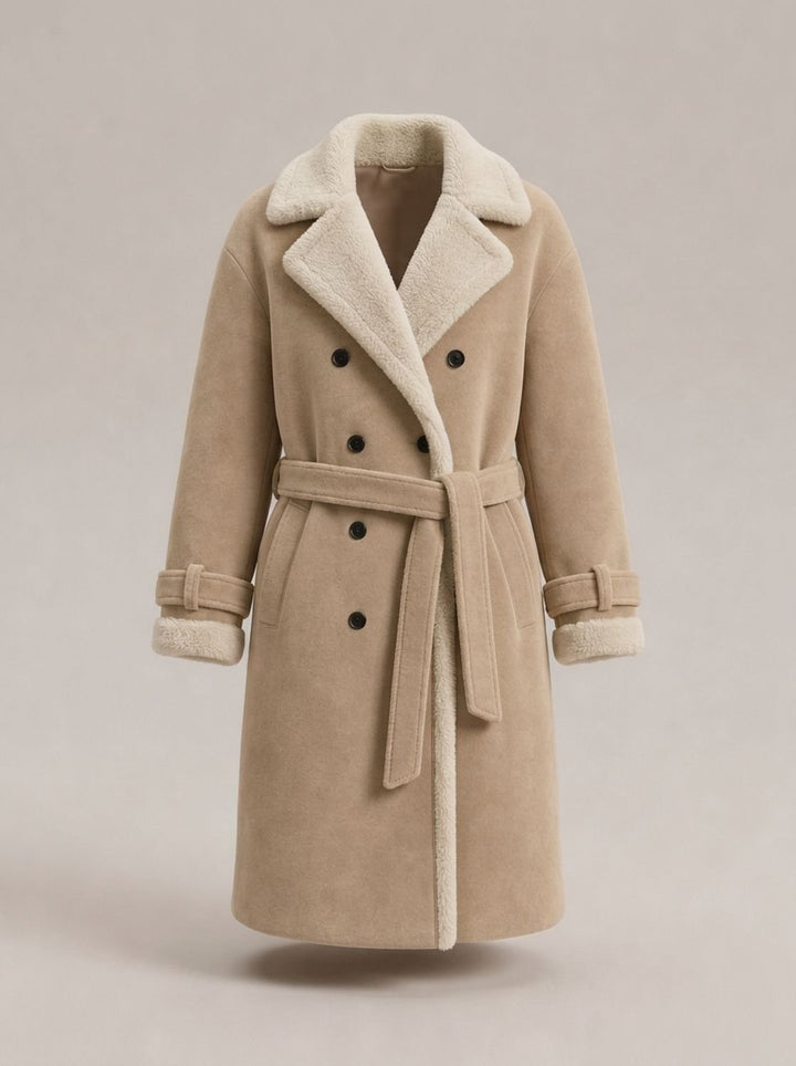 Winterjas Dames Trenchcoat-Stijl Faux Leather in Abrikoos