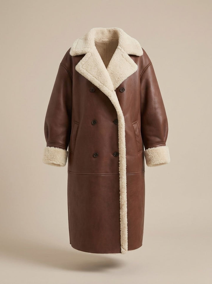 Winterjas Dames Trenchcoat-Stijl Faux Leather in Bruin