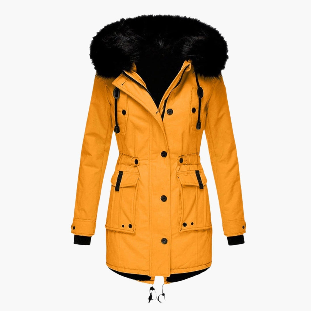 Winterjas voor dames met bontcapuchon in Goudkleurig