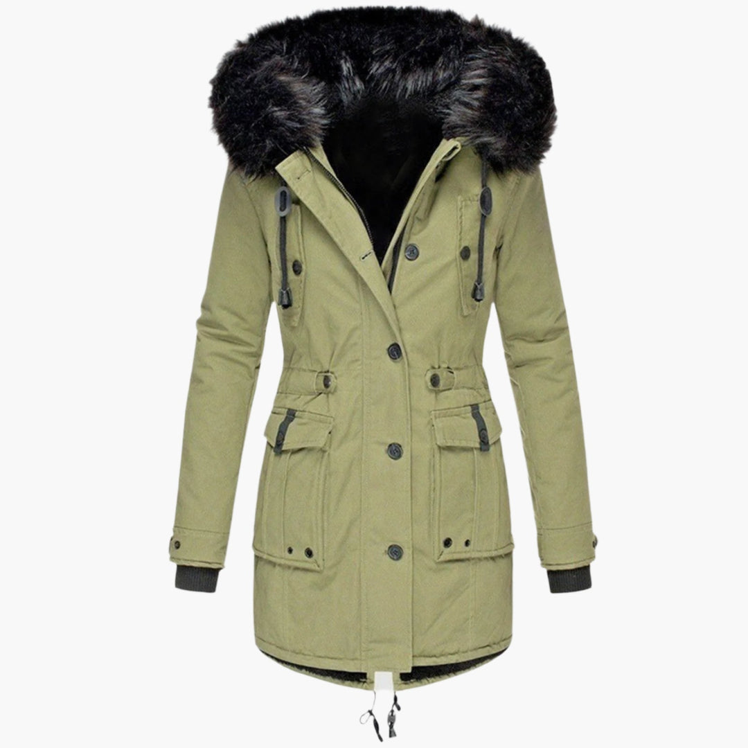 Winterjas voor dames met bontcapuchon in Groen