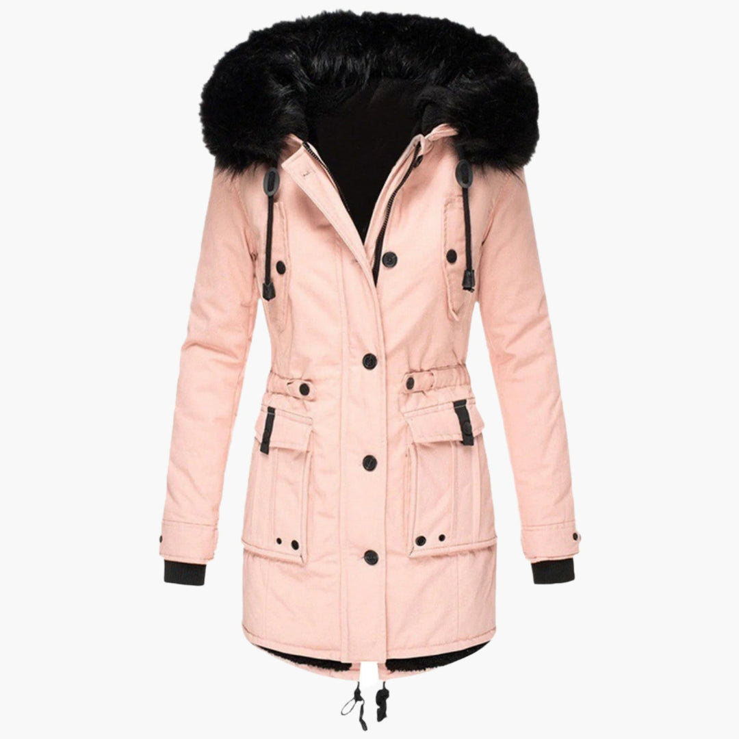 Winterjas voor dames met bontcapuchon in Roze