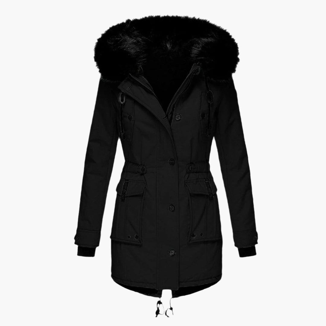 Winterjas voor dames met bontcapuchon in Zwart