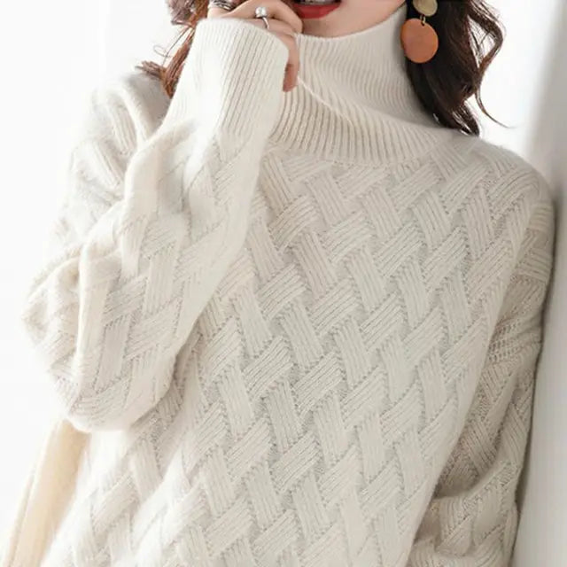 Wollen Dames Trui Colkraag voor Herfst in Beige