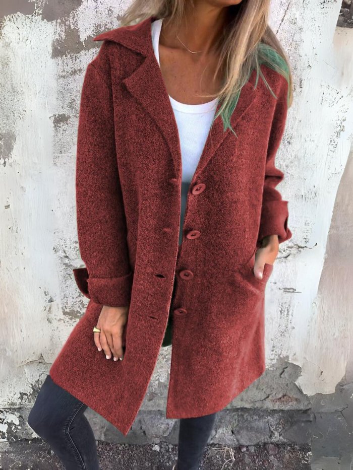 Wollen dames winterjas voor dagelijks in Rood