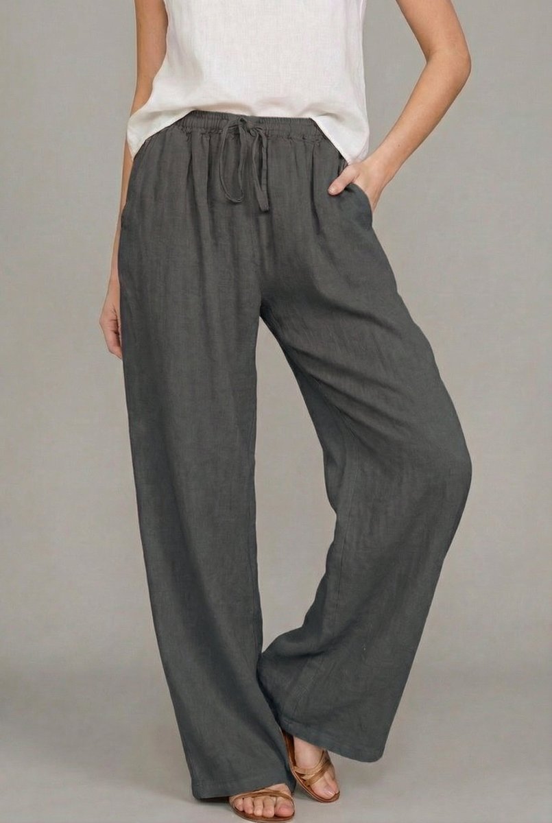 Women's Linen Wide Leg Pants in Donkergrijs