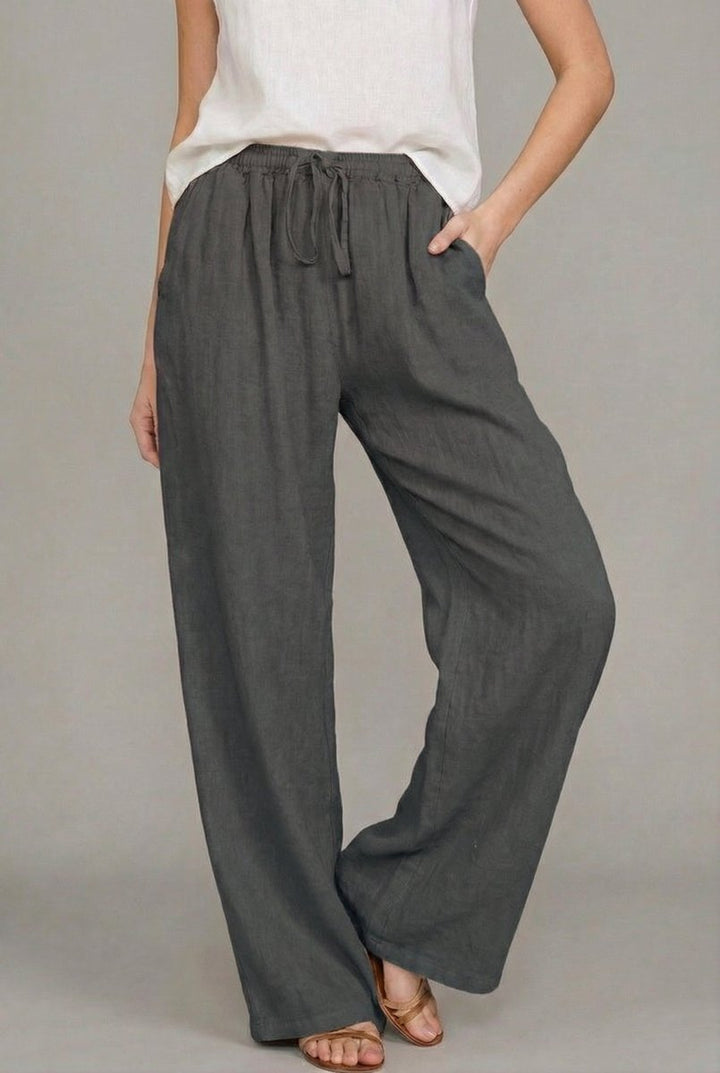 Women's Linen Wide Leg Pants in Donkergrijs