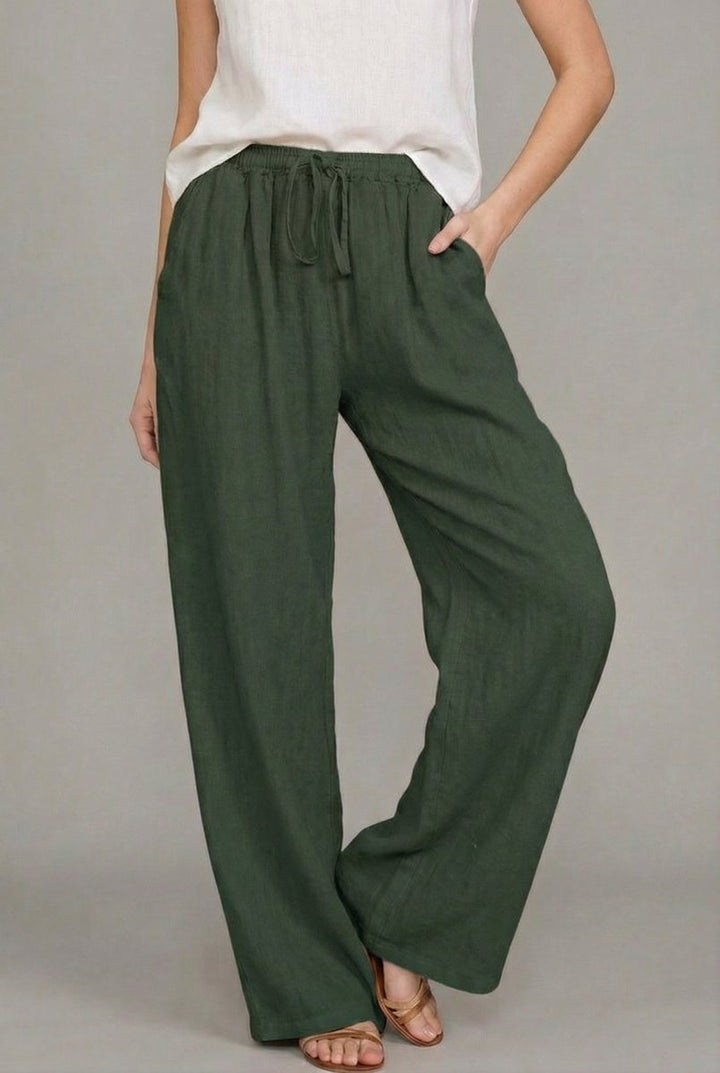 Women's Linen Wide Leg Pants in Groen