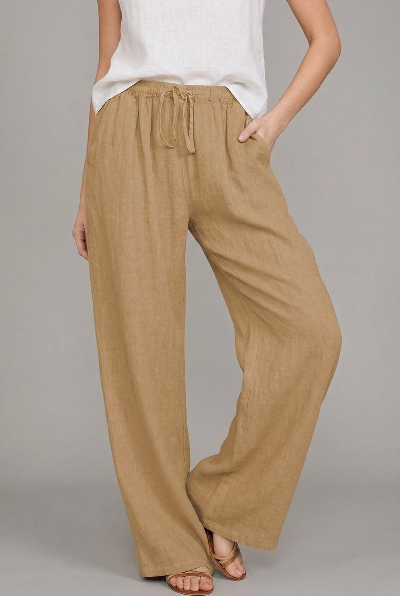 Women's Linen Wide Leg Pants in Khaki