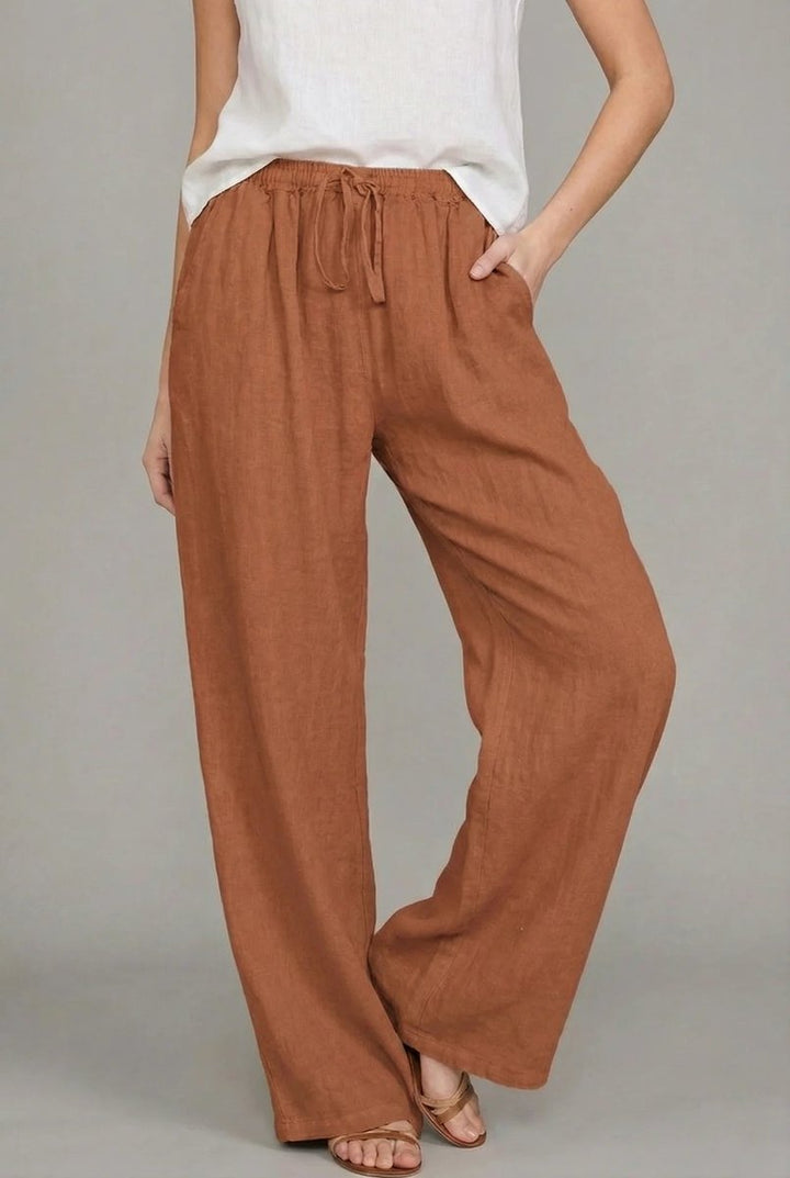 Women's Linen Wide Leg Pants in Oranje