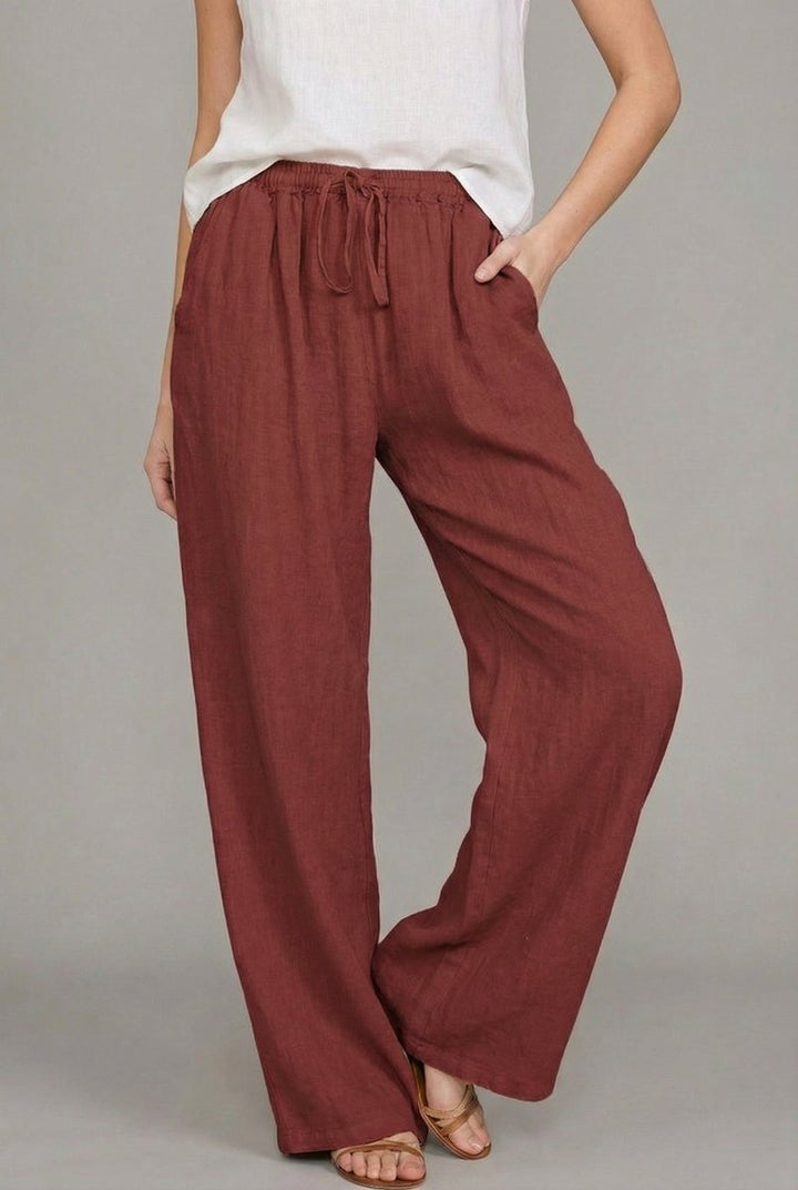 Women's Linen Wide Leg Pants in Wijnrood