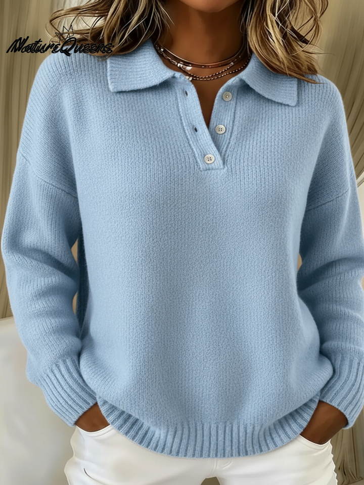 Zachte elastische dames trui met polokraag in Blauw