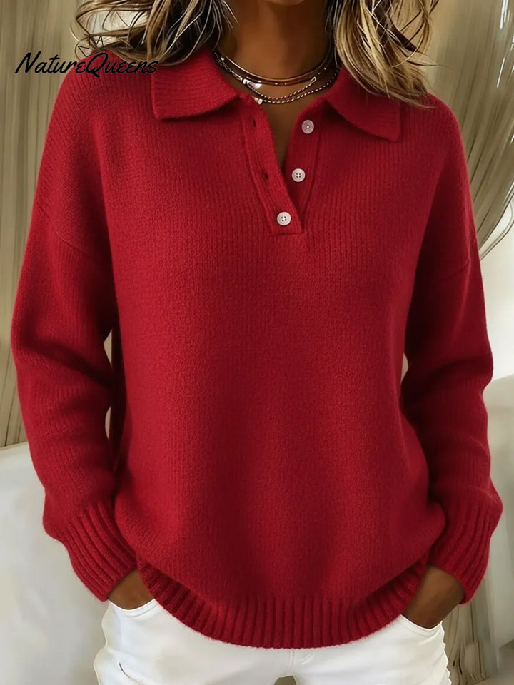 Zachte elastische dames trui met polokraag in Rood